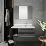 36 Gray Wall Hung Undermount Sink Bathroom Vanity w/ Medicine Cabinet - Right