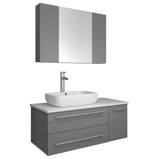 36 Gray Wall Hung Vessel Sink Bathroom Vanity w/ Medicine Cabinet - Left Version