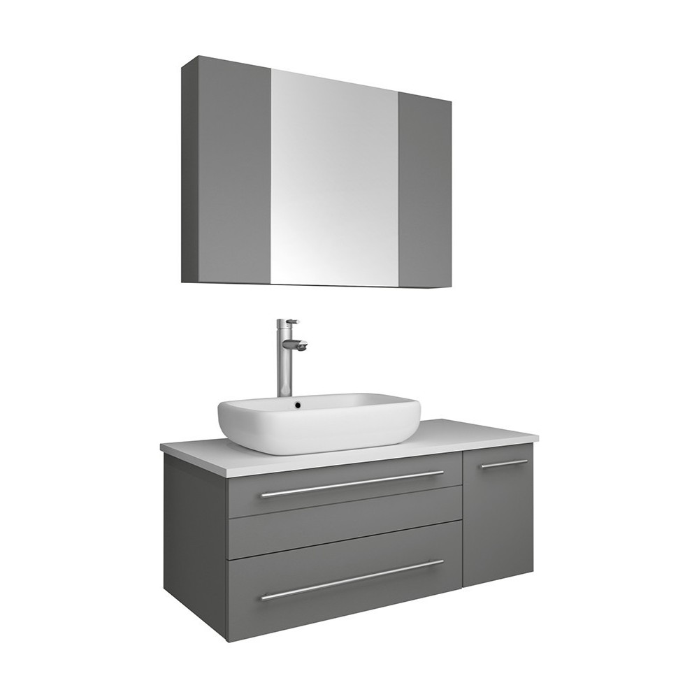 36 Gray Wall Hung Vessel Sink Bathroom Vanity w/ Medicine Cabinet - Left Version