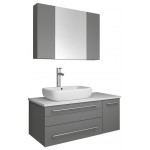 36 Gray Wall Hung Vessel Sink Bathroom Vanity w/ Medicine Cabinet - Right