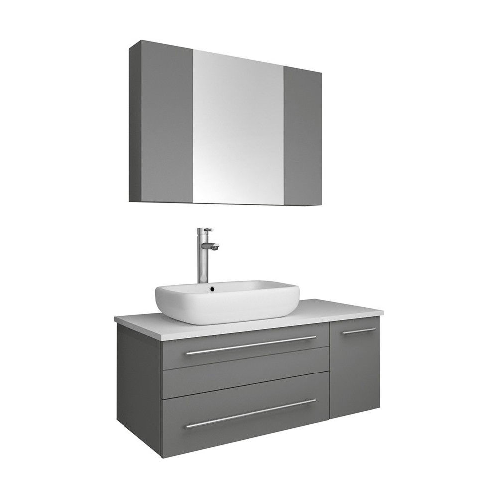 36 Gray Wall Hung Vessel Sink Bathroom Vanity w/ Medicine Cabinet - Right