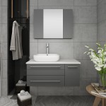 36 Gray Wall Hung Vessel Sink Bathroom Vanity w/ Medicine Cabinet - Right