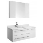 36 White Wall Hung Undermount Sink Bathroom Vanity w/ Medicine Cabinet - Left