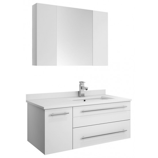 36 White Wall Hung Undermount Sink Bathroom Vanity w/ Medicine Cabinet - Right