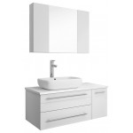 36 White Wall Hung Vessel Sink Bathroom Vanity w/ Medicine Cabinet - Left