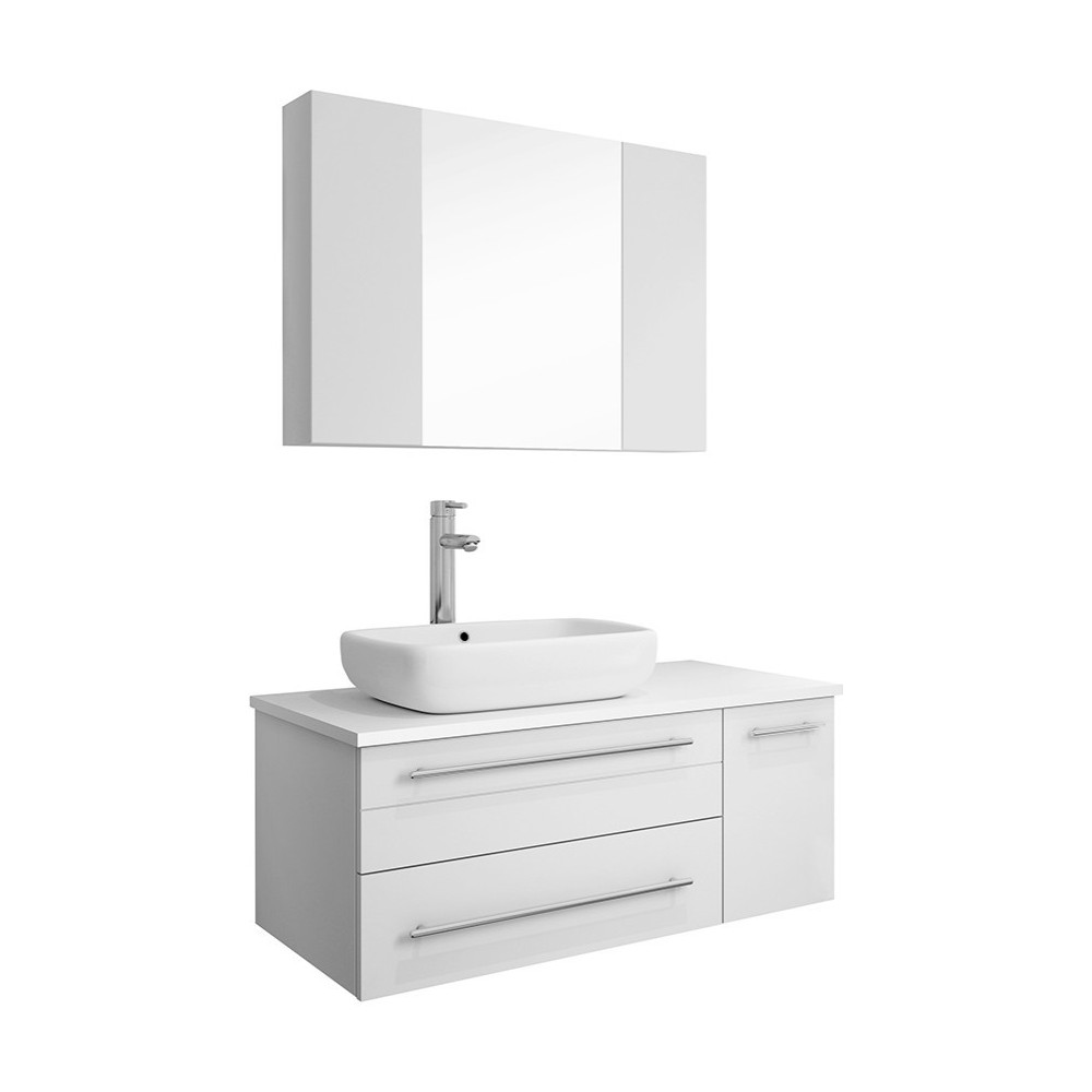 36 White Wall Hung Vessel Sink Bathroom Vanity w/ Medicine Cabinet - Left
