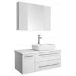 36 White Wall Hung Vessel Sink Bathroom Vanity w/ Medicine Cabinet - Right