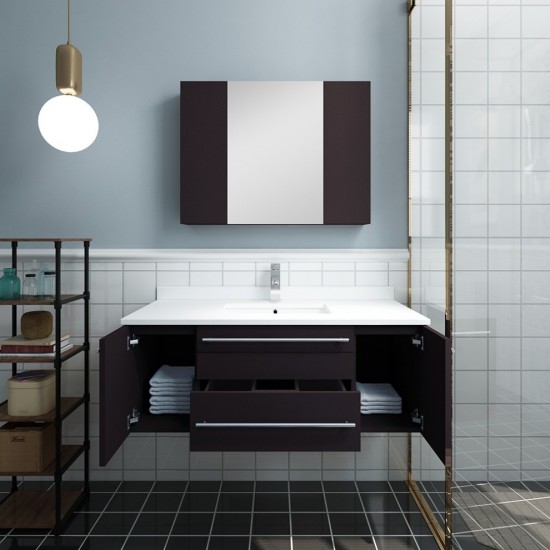 42 Espresso Wall Hung Undermount Sink Modern Bathroom Vanity w/ Medicine Cabinet