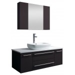 42 Espresso Wall Hung Vessel Sink Modern Bathroom Vanity w/ Medicine Cabinet