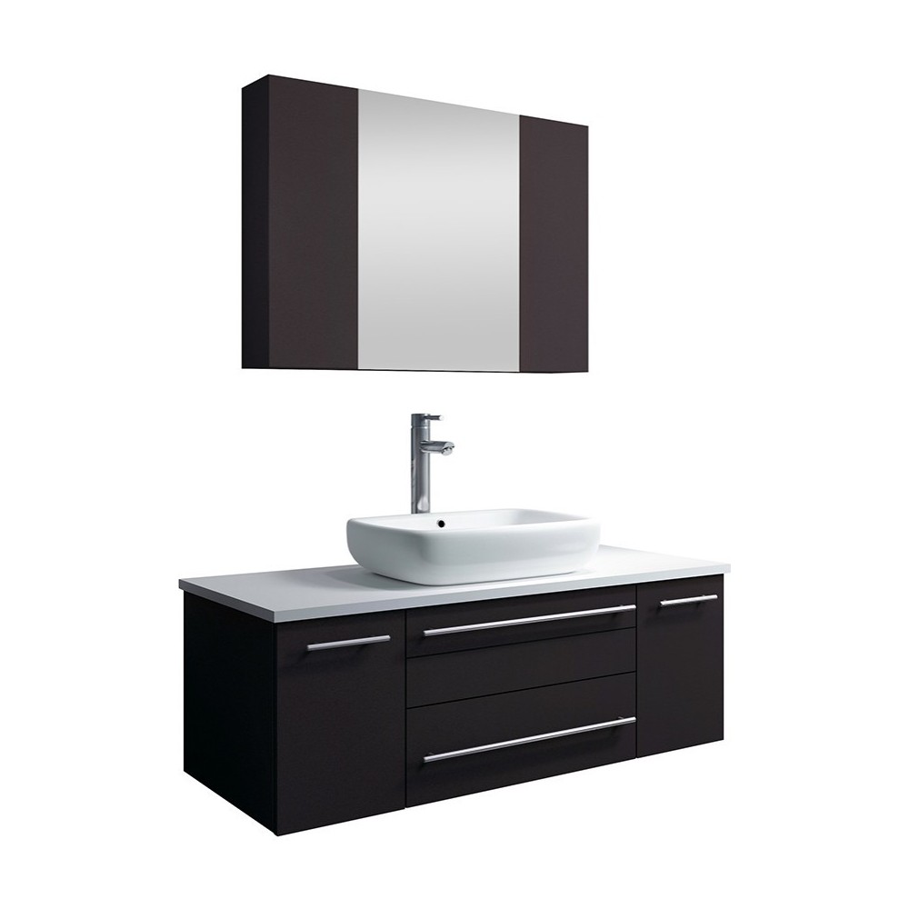 42 Espresso Wall Hung Vessel Sink Modern Bathroom Vanity w/ Medicine Cabinet