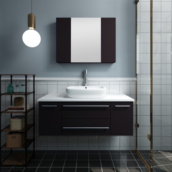 42 Espresso Wall Hung Vessel Sink Modern Bathroom Vanity w/ Medicine Cabinet