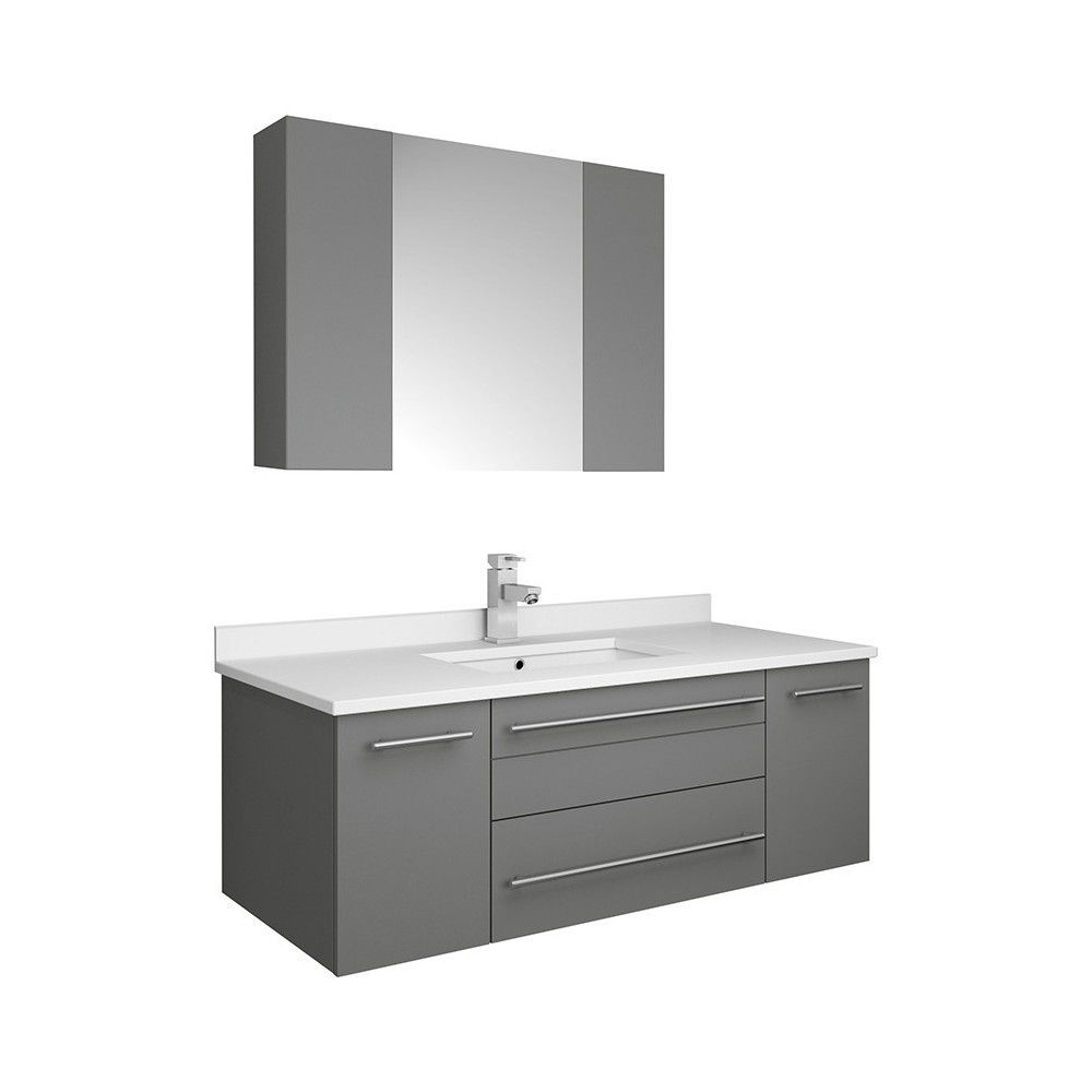 42 Gray Wall Hung Undermount Sink Modern Bathroom Vanity w/ Medicine Cabinet