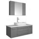 Lucera 42" Gray Wall Hung Vessel Sink Modern Bathroom Vanity w/ Medicine Cabinet