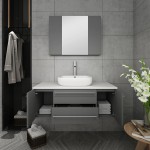 Lucera 42" Gray Wall Hung Vessel Sink Modern Bathroom Vanity w/ Medicine Cabinet