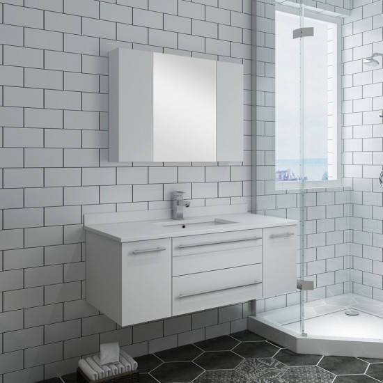 42 White Wall Hung Undermount Sink Modern Bathroom Vanity w/ Medicine Cabinet