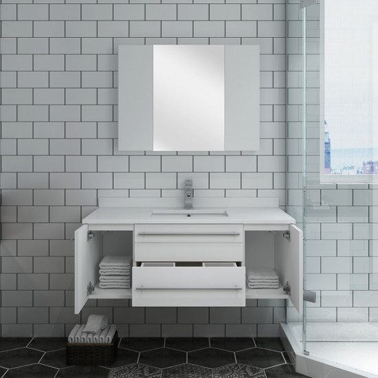 42 White Wall Hung Undermount Sink Modern Bathroom Vanity w/ Medicine Cabinet