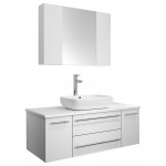 Lucera 42 White Wall Hung Vessel Sink Modern Bathroom Vanity w/ Medicine Cabinet