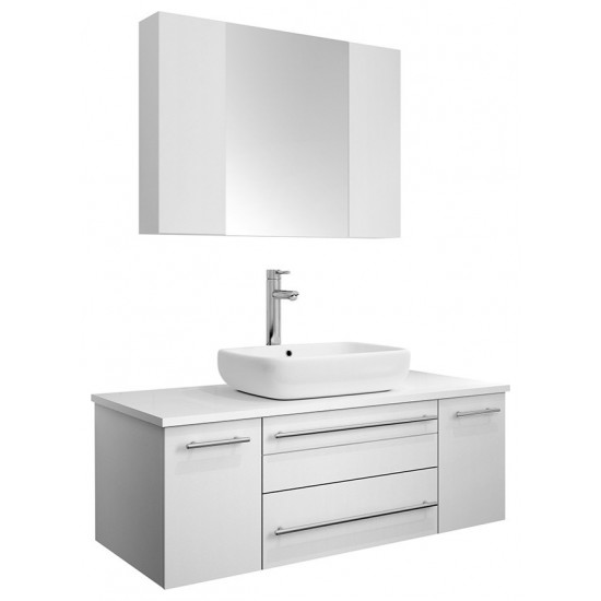 Lucera 42 White Wall Hung Vessel Sink Modern Bathroom Vanity w/ Medicine Cabinet