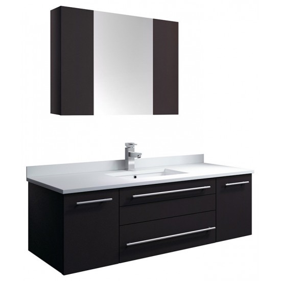 48 Espresso Wall Hung Undermount Sink Modern Bathroom Vanity w/ Medicine Cabinet