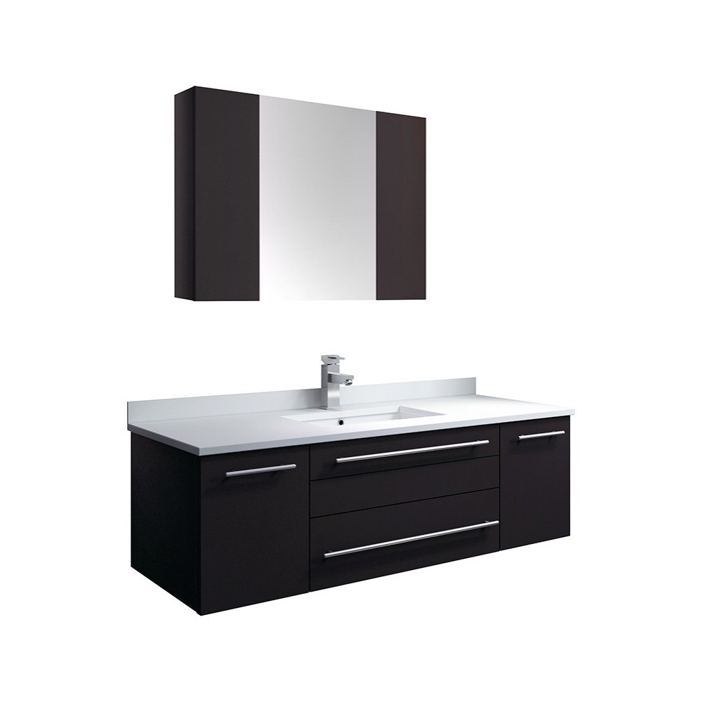 48 Espresso Wall Hung Undermount Sink Modern Bathroom Vanity w/ Medicine Cabinet