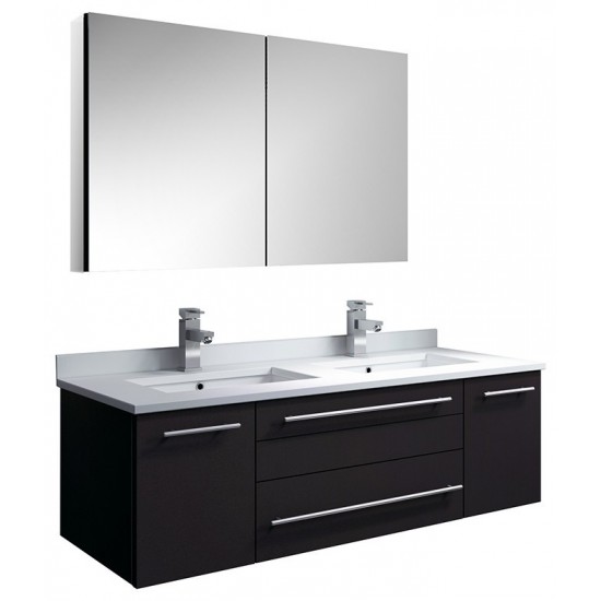 48 Espresso Wall Hung Double Undermount Sink Bathroom Vanity w/ Medicine Cabinet