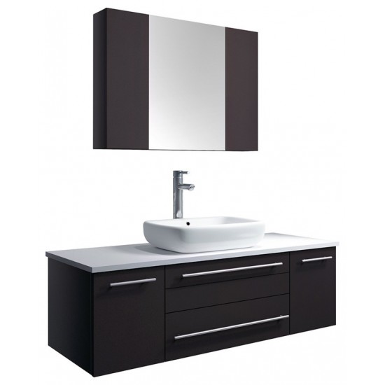 48 Espresso Wall Hung Vessel Sink Modern Bathroom Vanity w/ Medicine Cabinet