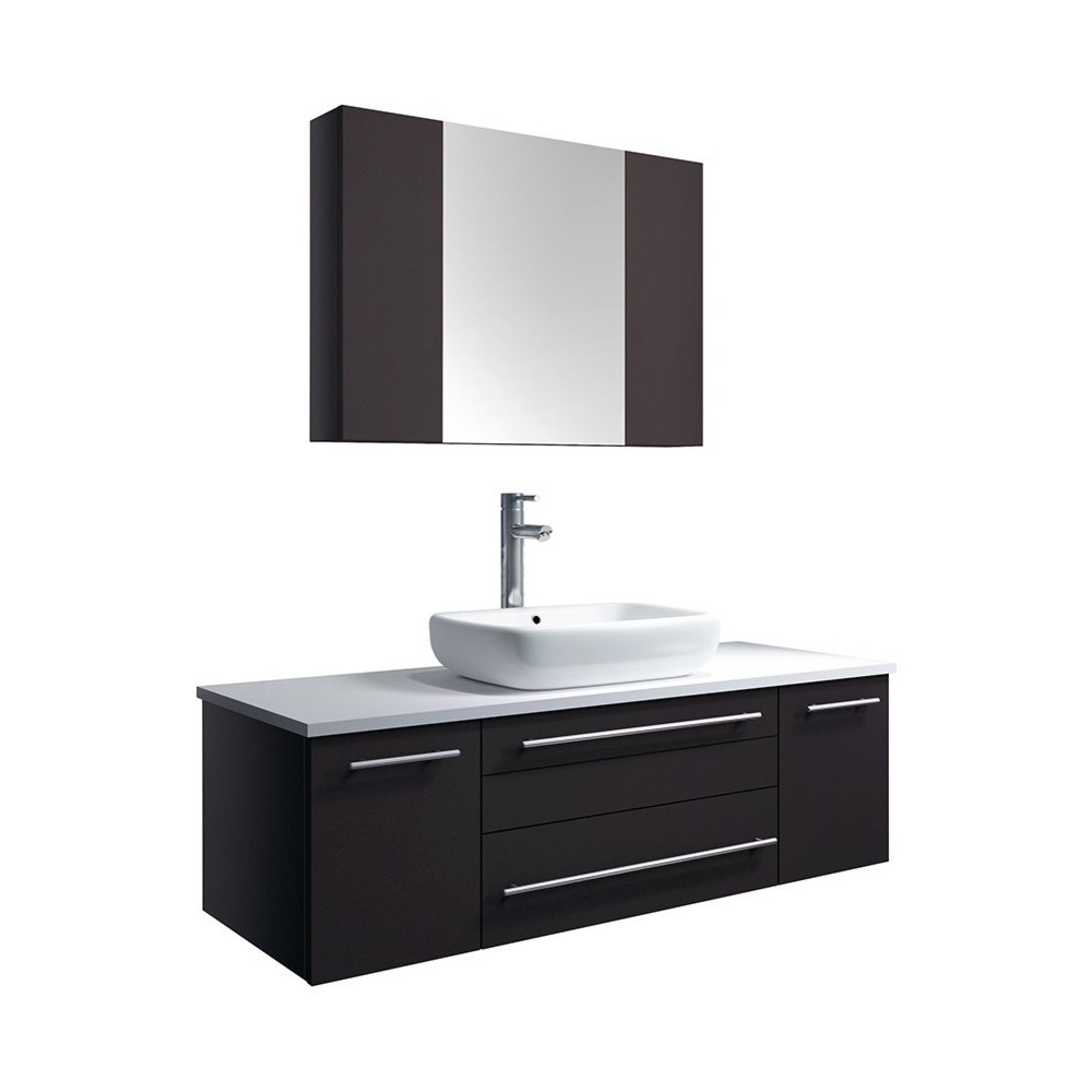 48 Espresso Wall Hung Vessel Sink Modern Bathroom Vanity w/ Medicine Cabinet