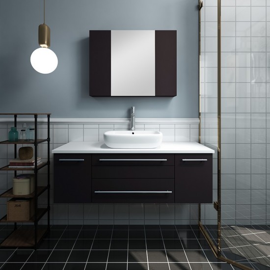 48 Espresso Wall Hung Vessel Sink Modern Bathroom Vanity w/ Medicine Cabinet