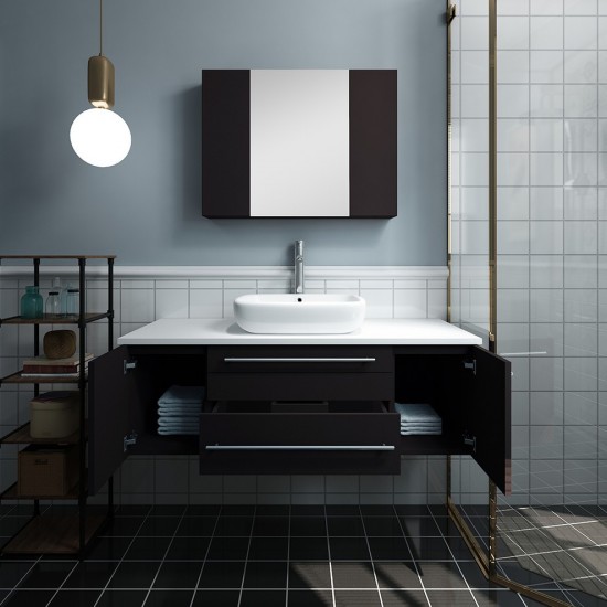 48 Espresso Wall Hung Vessel Sink Modern Bathroom Vanity w/ Medicine Cabinet