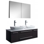 48 Espresso Wall Hung Double Vessel Sink Bathroom Vanity w/ Medicine Cabinet