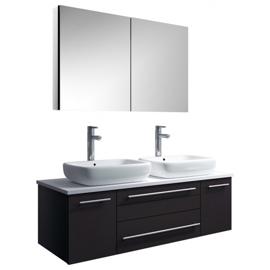 48 Espresso Wall Hung Double Vessel Sink Bathroom Vanity w/ Medicine Cabinet