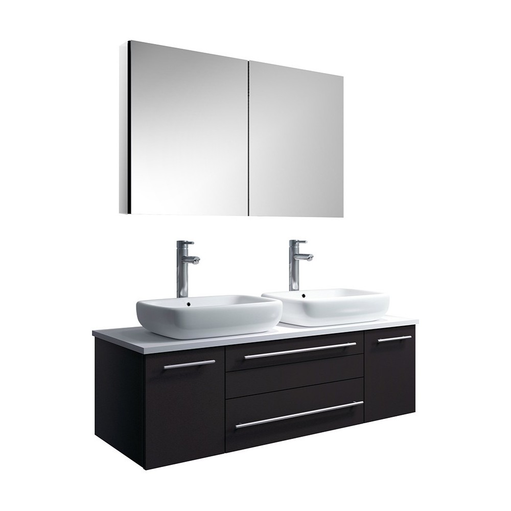 48 Espresso Wall Hung Double Vessel Sink Bathroom Vanity w/ Medicine Cabinet