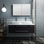 48 Espresso Wall Hung Double Vessel Sink Bathroom Vanity w/ Medicine Cabinet