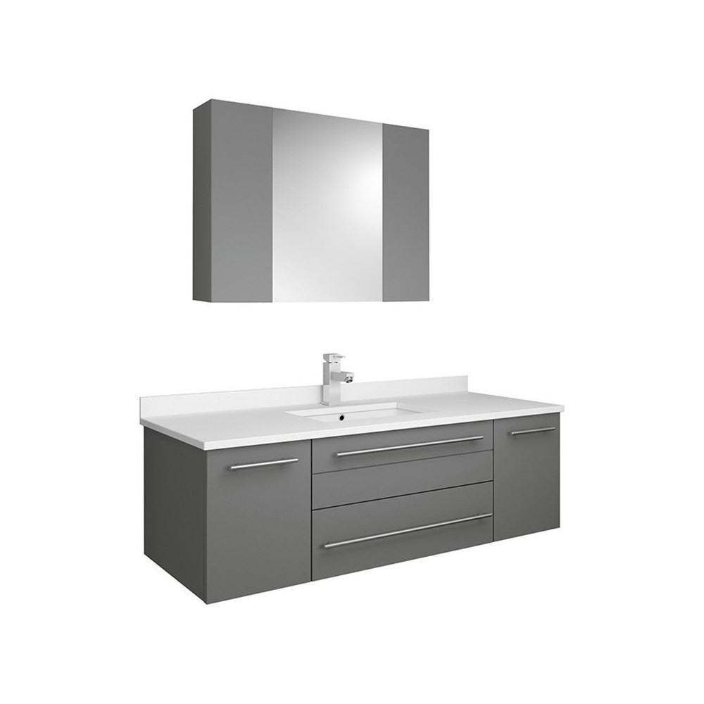 48 Gray Wall Hung Undermount Sink Modern Bathroom Vanity w/ Medicine Cabinet