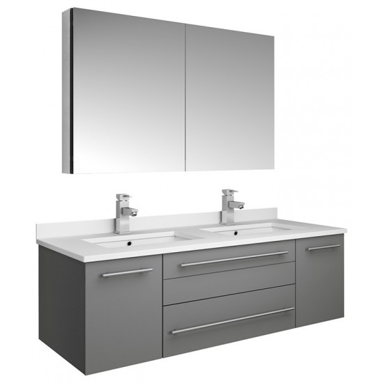 48 Gray Wall Hung Double Undermount Sink Bathroom Vanity w/ Medicine Cabinet