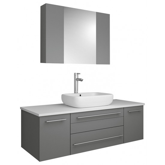 Lucera 48" Gray Wall Hung Vessel Sink Modern Bathroom Vanity w/ Medicine Cabinet