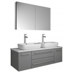 48 Gray Wall Hung Double Vessel Sink Modern Bathroom Vanity w/ Medicine Cabinet