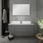 48 Gray Wall Hung Double Vessel Sink Modern Bathroom Vanity w/ Medicine Cabinet