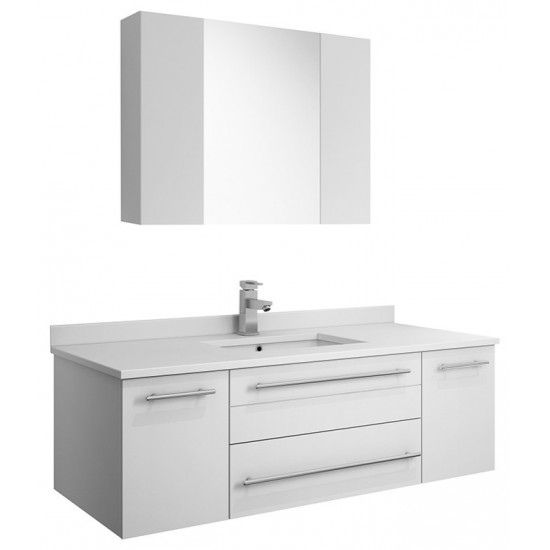 48 White Wall Hung Undermount Sink Modern Bathroom Vanity w/ Medicine Cabinet