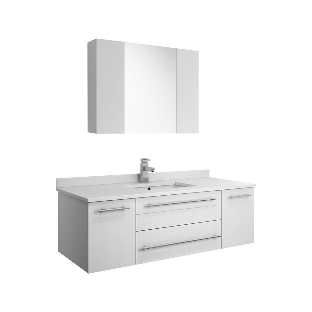 48 White Wall Hung Undermount Sink Modern Bathroom Vanity w/ Medicine Cabinet