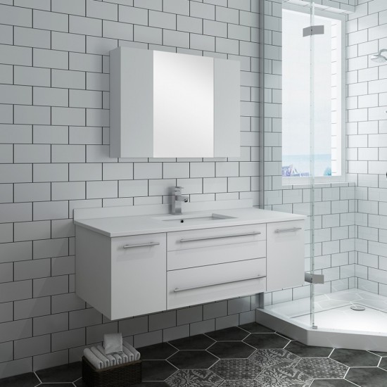 48 White Wall Hung Undermount Sink Modern Bathroom Vanity w/ Medicine Cabinet