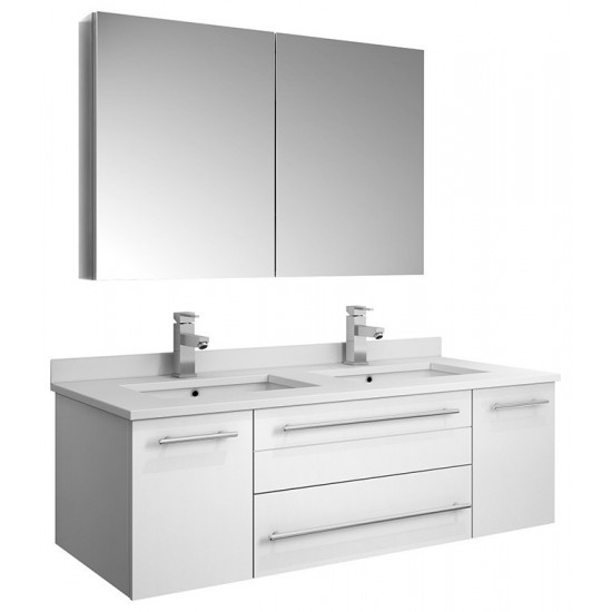 48 White Wall Hung Double Undermount Sink Bathroom Vanity w/ Medicine Cabinet