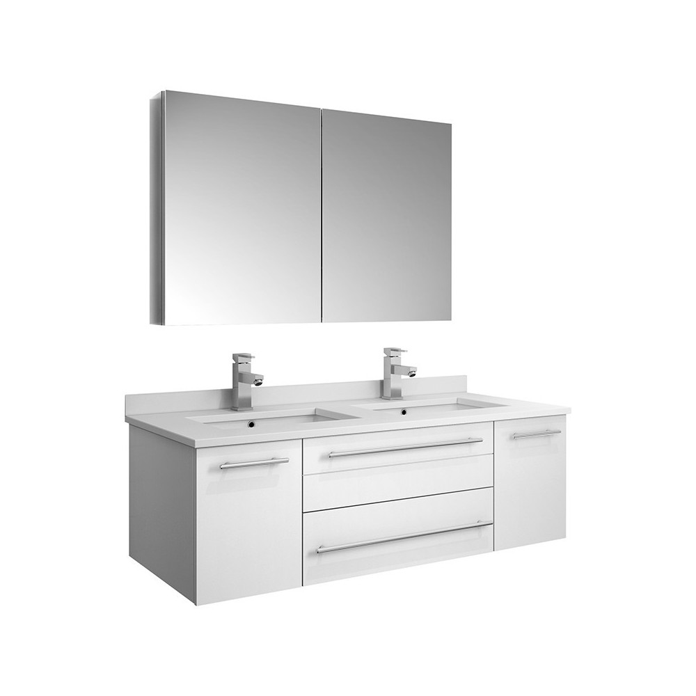 48 White Wall Hung Double Undermount Sink Bathroom Vanity w/ Medicine Cabinet