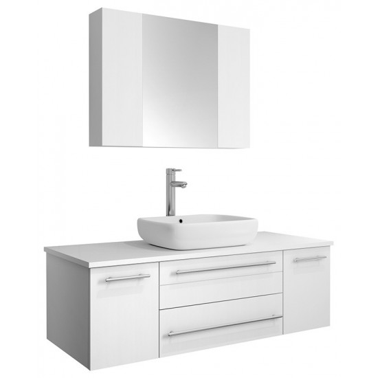 Lucera 48 White Wall Hung Vessel Sink Modern Bathroom Vanity w/ Medicine Cabinet