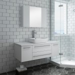 Lucera 48 White Wall Hung Vessel Sink Modern Bathroom Vanity w/ Medicine Cabinet