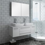 48 White Wall Hung Double Vessel Sink Modern Bathroom Vanity w/ Medicine Cabinet