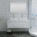 48 White Wall Hung Double Vessel Sink Modern Bathroom Vanity w/ Medicine Cabinet