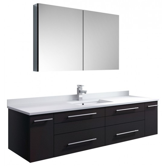 60 Espresso Wall Hung Single Undermount Sink Bathroom Vanity w/ Medicine Cabinet