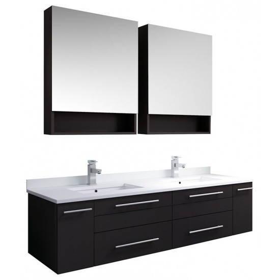 60 Espresso Wall Hung DBL Undermount Sink Bathroom Vanity w/ Medicine Cabinets