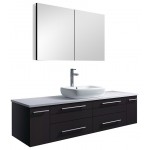 60 Espresso Wall Hung Single Vessel Sink Bathroom Vanity w/ Medicine Cabinet